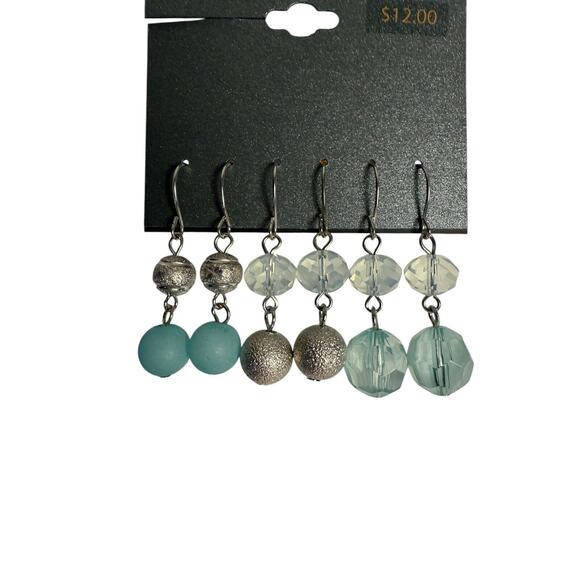 Massini Fashion Earrings Set of 3 Dangle Blue/Clear Jewel Silver Tone NWT - Picture 4 of 6